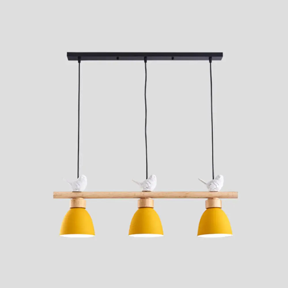 DecorBites™ Wood & Metal Macaron Bowl Pendant Light with 3 Lights for Island, Electric Socket