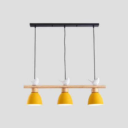 DecorBites™ Wood & Metal Macaron Bowl Pendant Light with 3 Lights for Island, Electric Socket