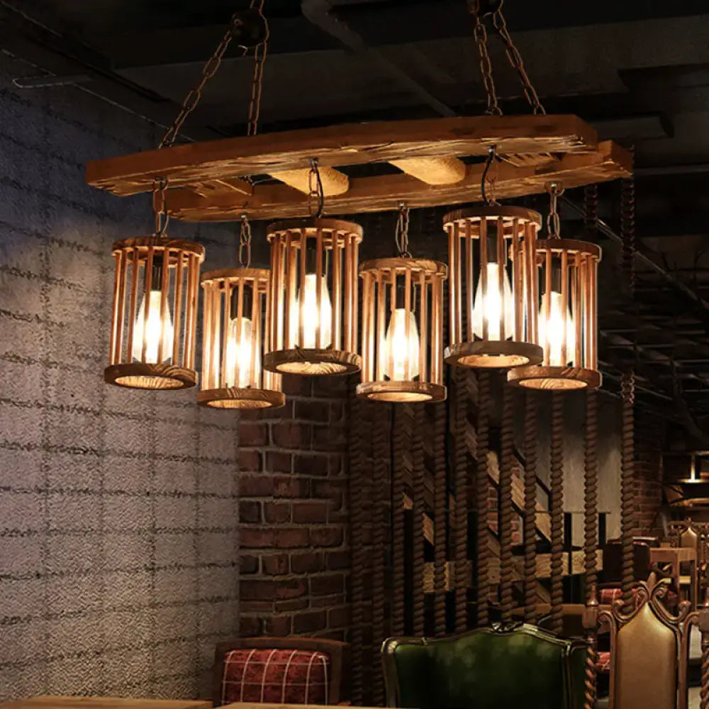 Rustic bamboo and wood hanging island light dining room chandelier