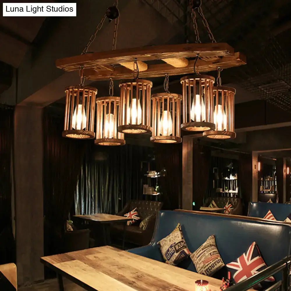Rustic bamboo and wood hanging island light dining room chandelier