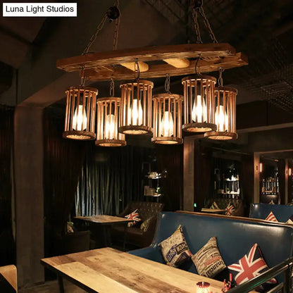 Rustic bamboo and wood hanging island light dining room chandelier