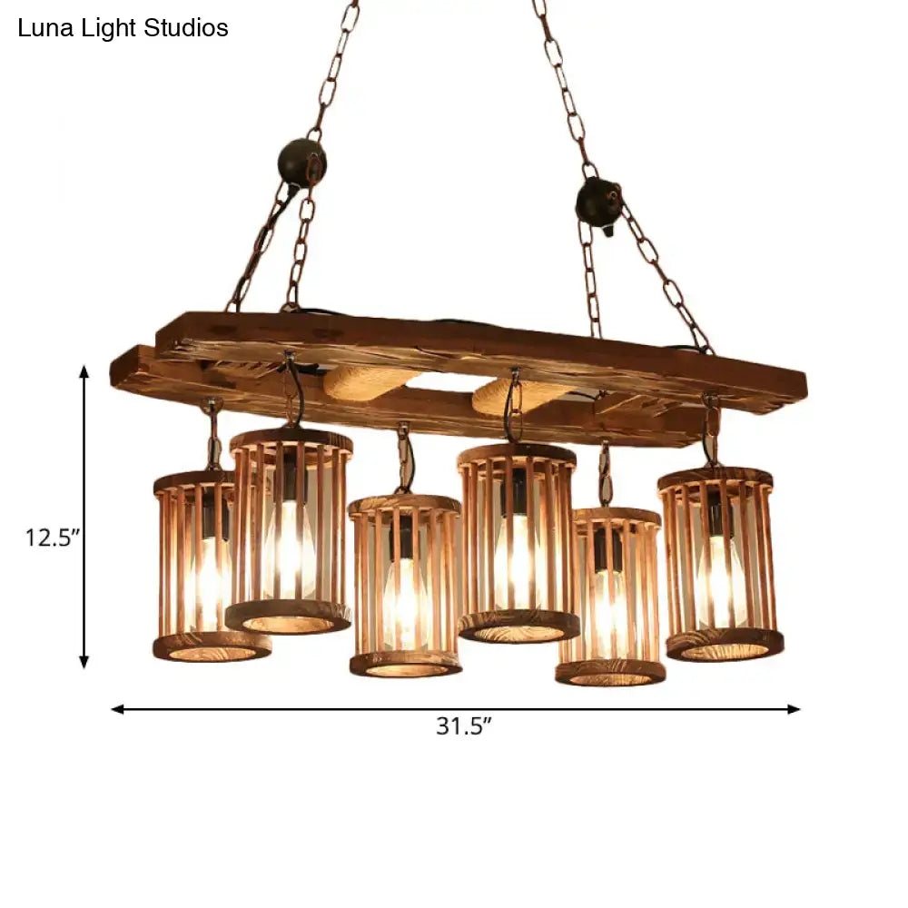 Rustic bamboo and wood hanging island light dining room chandelier