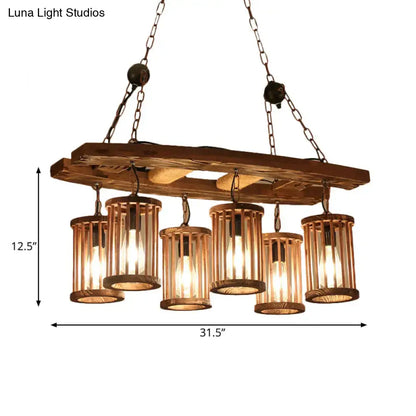 Rustic bamboo and wood hanging island light dining room chandelier