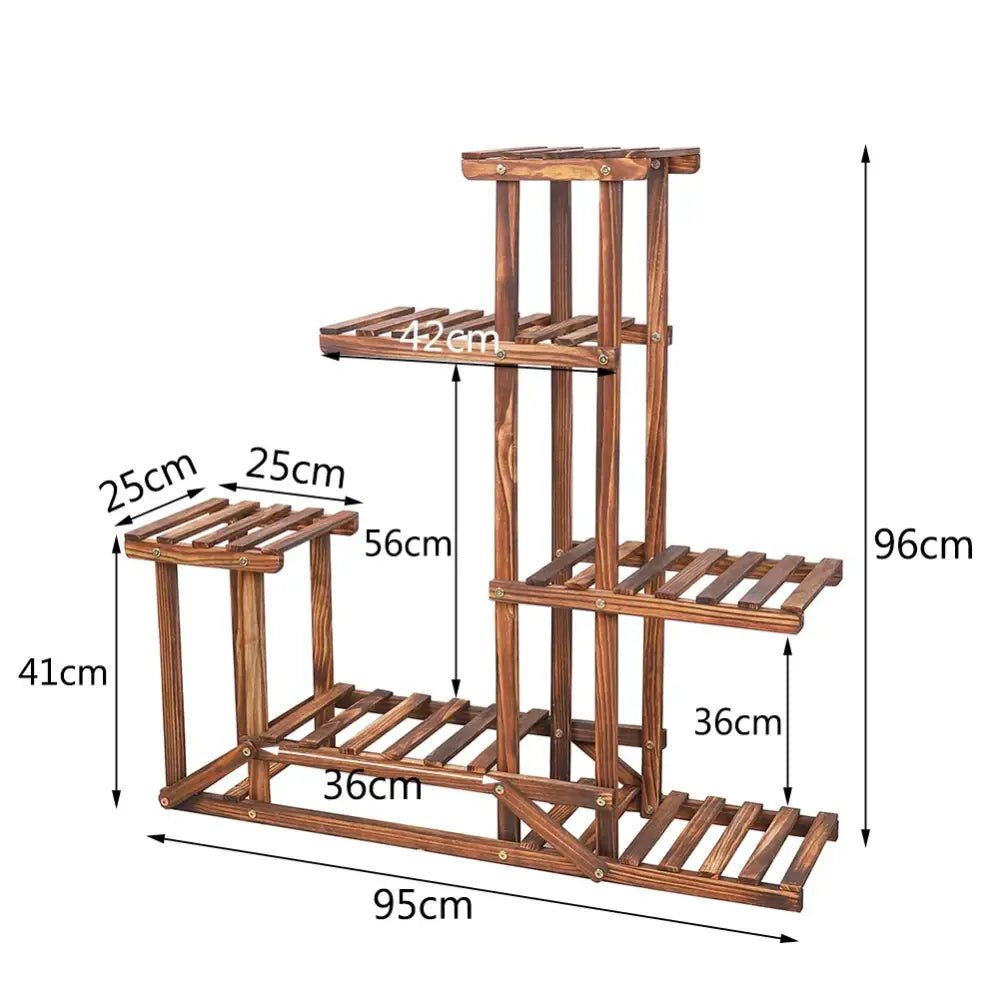 6 tier natural wood plant stand shelf for living room display