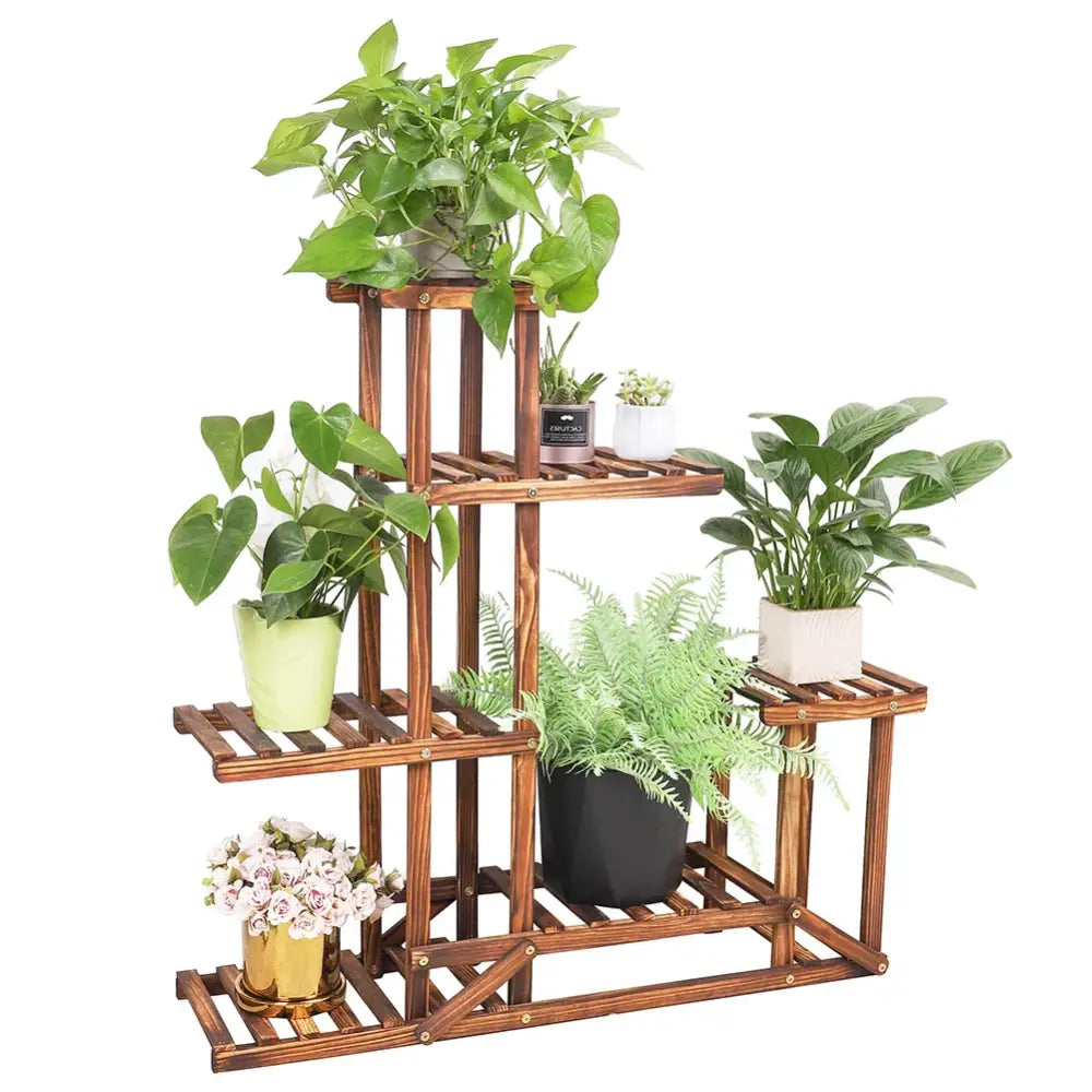 6 tier natural wood plant stand shelf for living room display