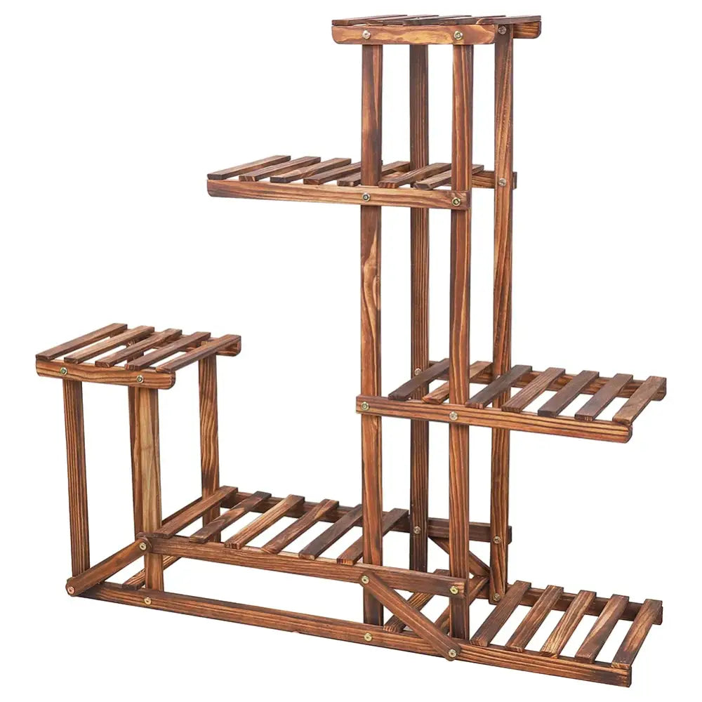 6 tier natural wood plant stand shelf for living room display