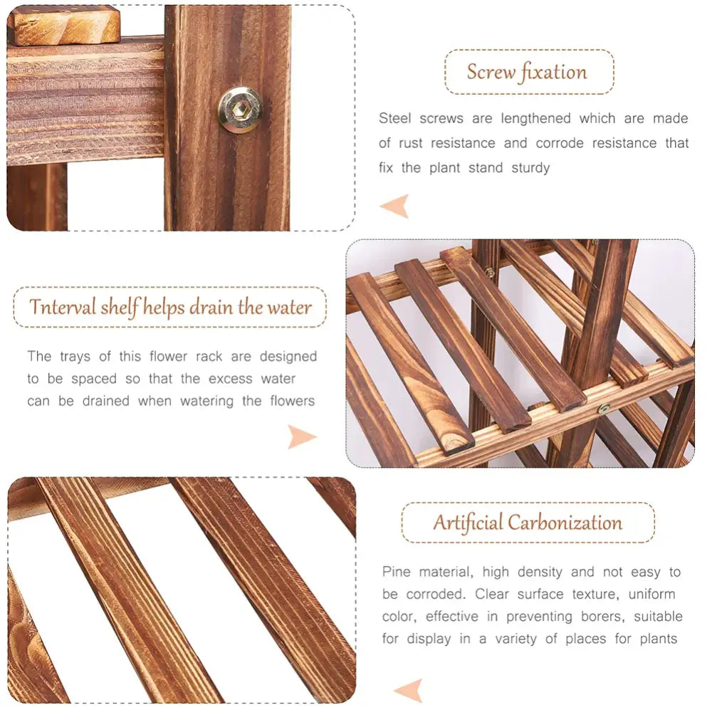 6 tier natural wood plant stand shelf for living room display