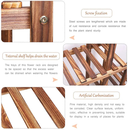 6 tier natural wood plant stand shelf for living room display