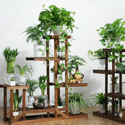 6 tier natural wood plant stand shelf for living room display