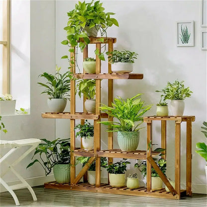 6 tier natural wood plant stand shelf for living room display
