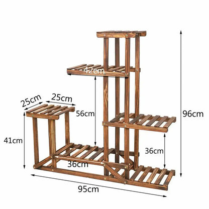 6 tier natural wood plant stand shelf for living room display