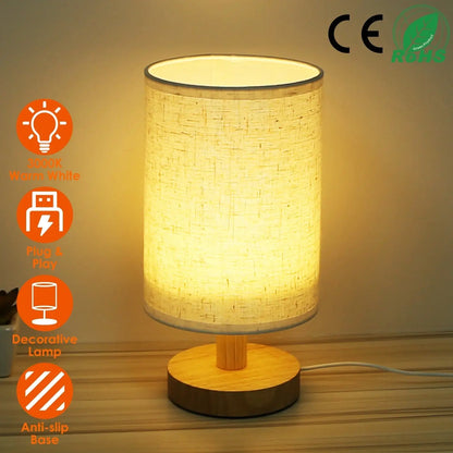 Wood & White Desk Lamp with Bamboo Base and Warm 3000K Lighting