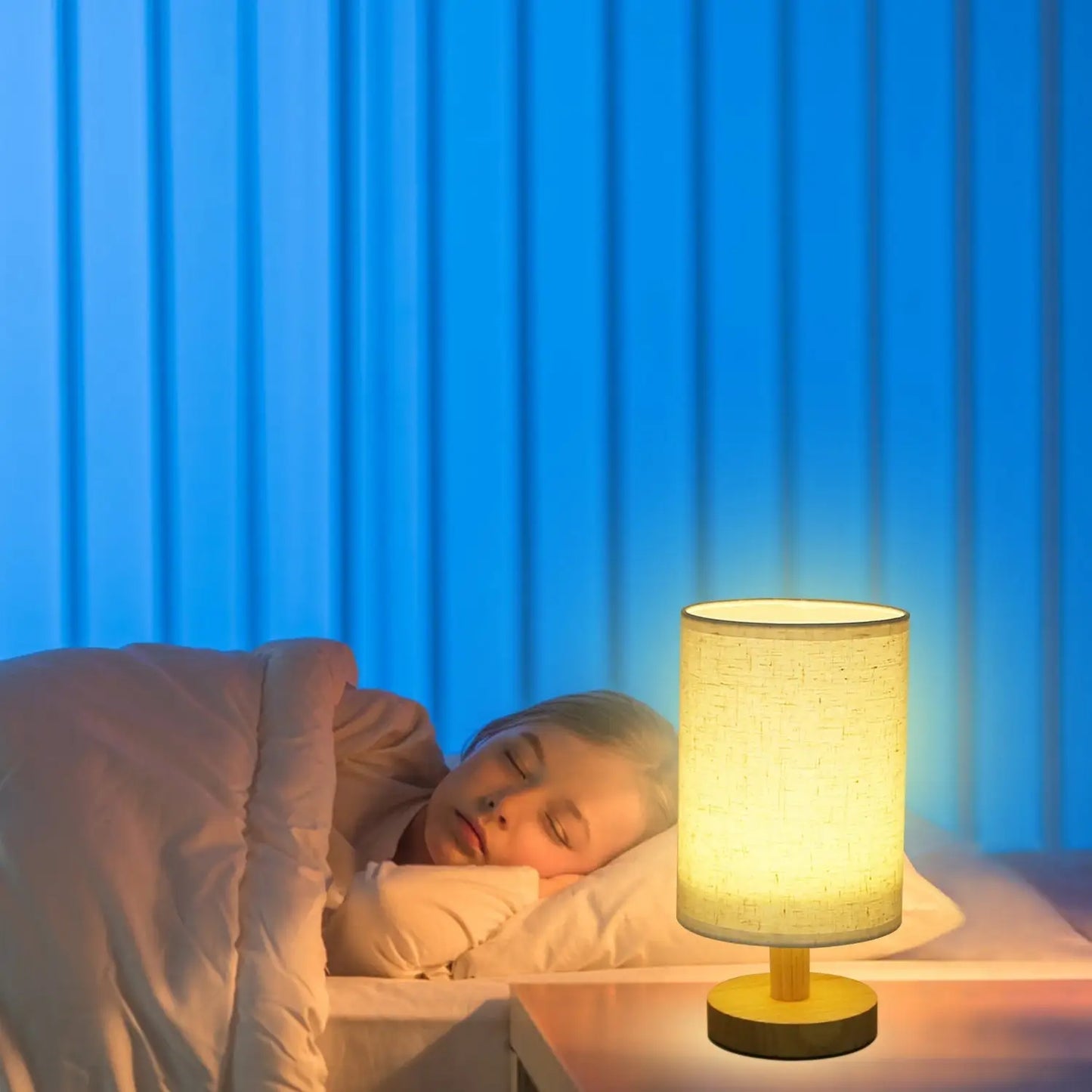 Wood & White Desk Lamp with Bamboo Base and Warm 3000K Lighting
