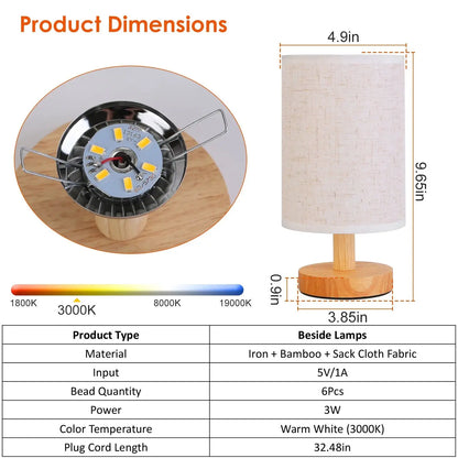 Wood & White Desk Lamp with Bamboo Base and Warm 3000K Lighting