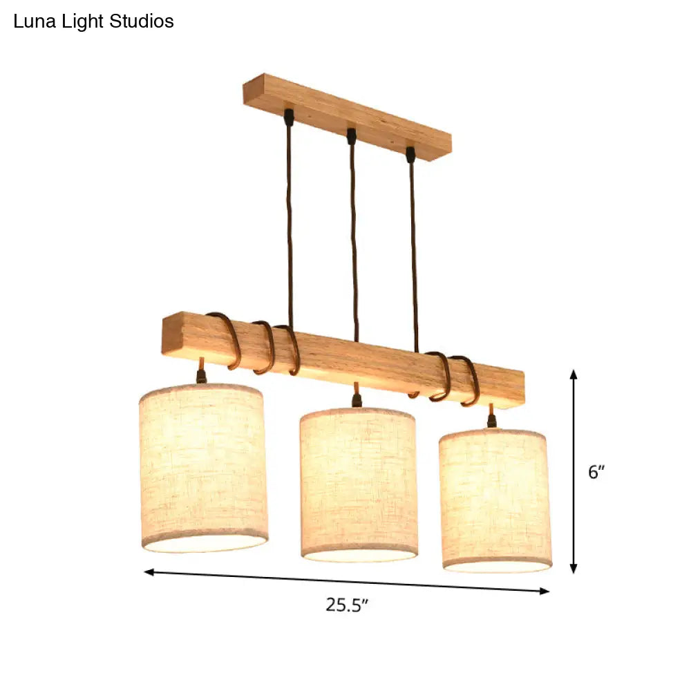 DecorBites™ Wooden 3-Head Fabric Island Pendant Light for Modern Dining Rooms
