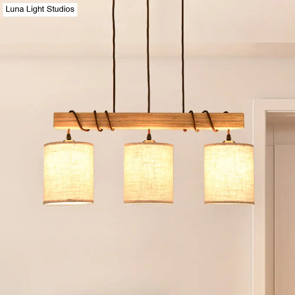 DecorBites™ Wooden 3-Head Fabric Island Pendant Light for Modern Dining Rooms