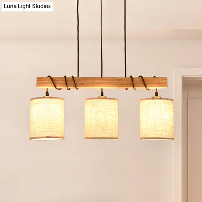 DecorBites™ Wooden 3-Head Fabric Island Pendant Light for Modern Dining Rooms