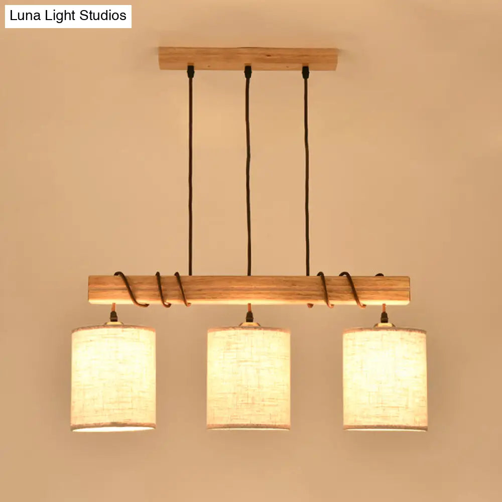 DecorBites™ Wooden 3-Head Fabric Island Pendant Light for Modern Dining Rooms