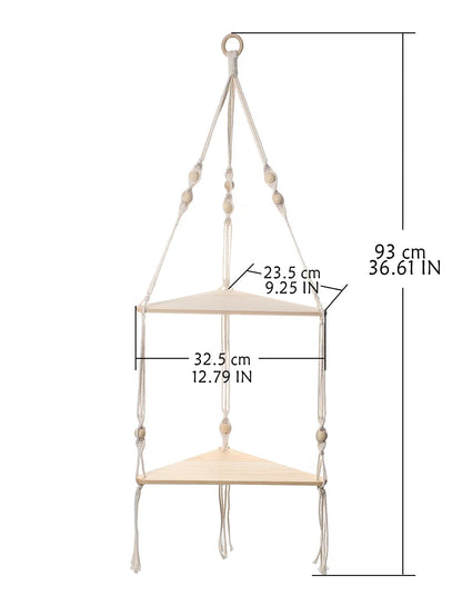 DecorBites™ Wooden Corner Shelf with Macrame - Boho Wall Decor