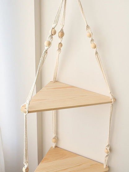 DecorBites™ Wooden Corner Shelf with Macrame - Boho Wall Decor