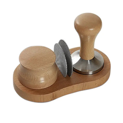 Wooden espresso distributor tamper with stainless steel puck screen kitchen set