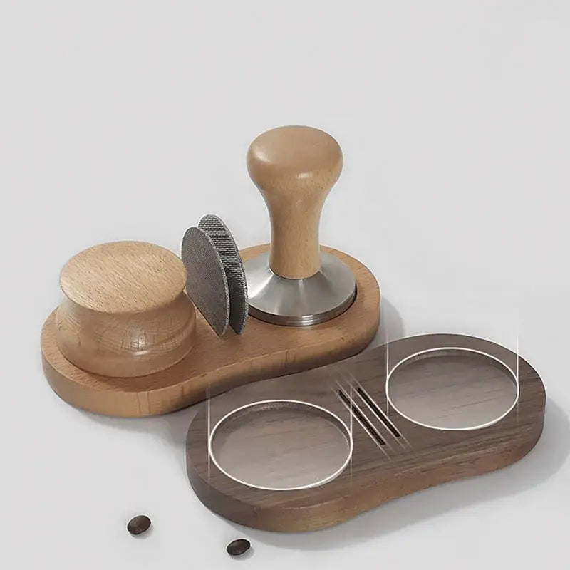 Wooden espresso distributor tamper with stainless steel puck screen kitchen set
