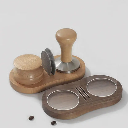 Wooden espresso distributor tamper with stainless steel puck screen kitchen set
