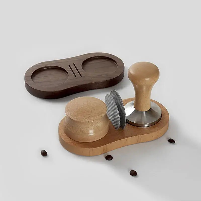 Wooden espresso distributor tamper with stainless steel puck screen kitchen set
