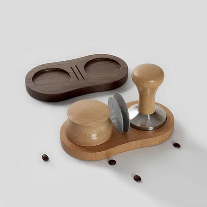 Wooden espresso distributor tamper with stainless steel puck screen kitchen set