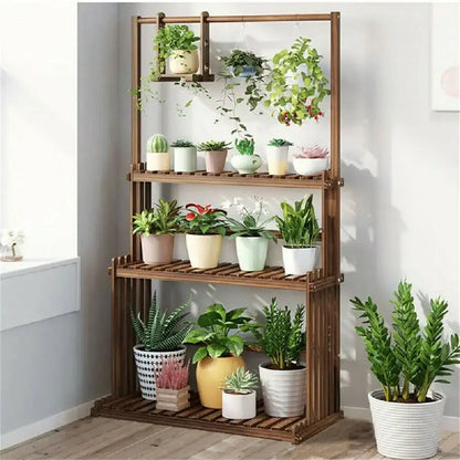 Rustic brown 3 tier wood plant stand living room hanging shelf