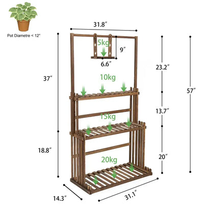 Rustic brown 3 tier wood plant stand living room hanging shelf