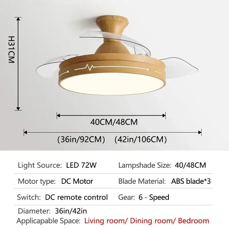 Wooden heartbeat ceiling fan with remote control bedroom light