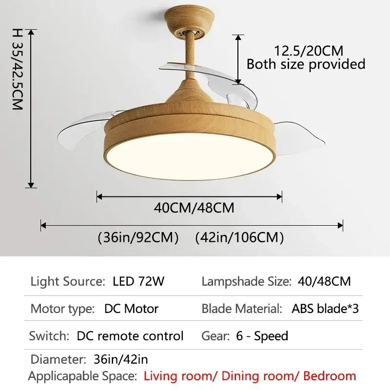 Wooden heartbeat ceiling fan with remote control bedroom light