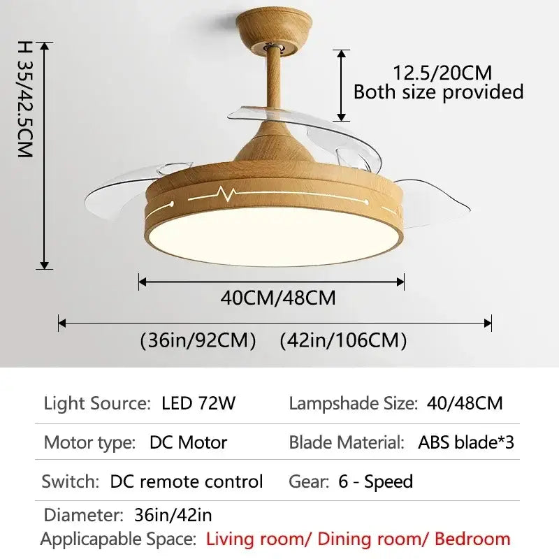 Wooden heartbeat ceiling fan with remote control bedroom light