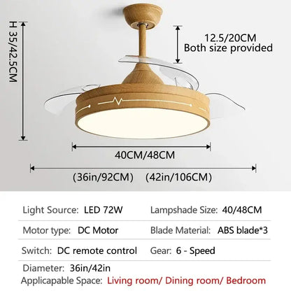 Wooden heartbeat ceiling fan with remote control bedroom light
