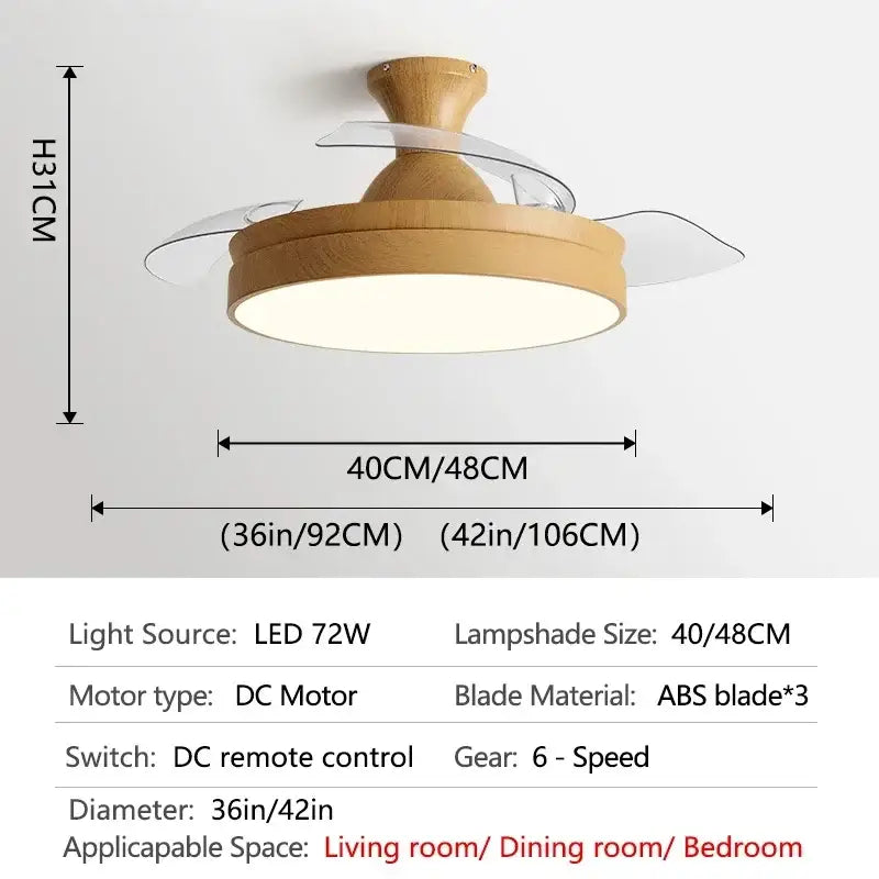 Wooden heartbeat ceiling fan with remote control bedroom light
