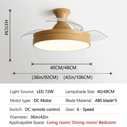Wooden heartbeat ceiling fan with remote control bedroom light