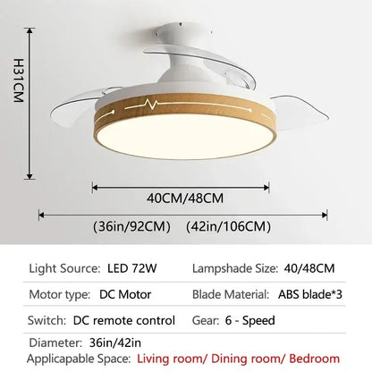 Wooden heartbeat ceiling fan with remote control bedroom light