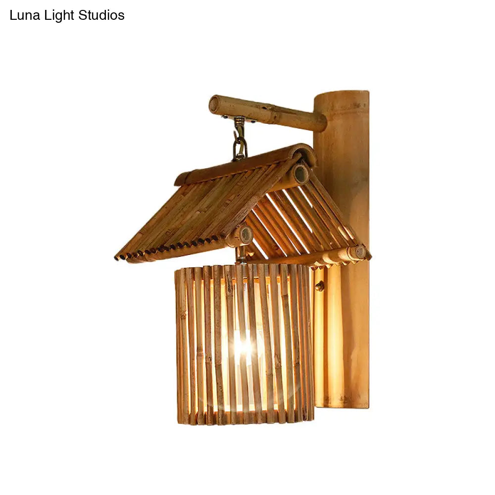 DecorBites™ Wooden House Shaped Wall Light Sconce - Lodge Style Bamboo Lamp for Balcony