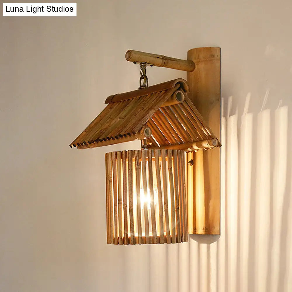 DecorBites™ Wooden House Shaped Wall Light Sconce - Lodge Style Bamboo Lamp for Balcony