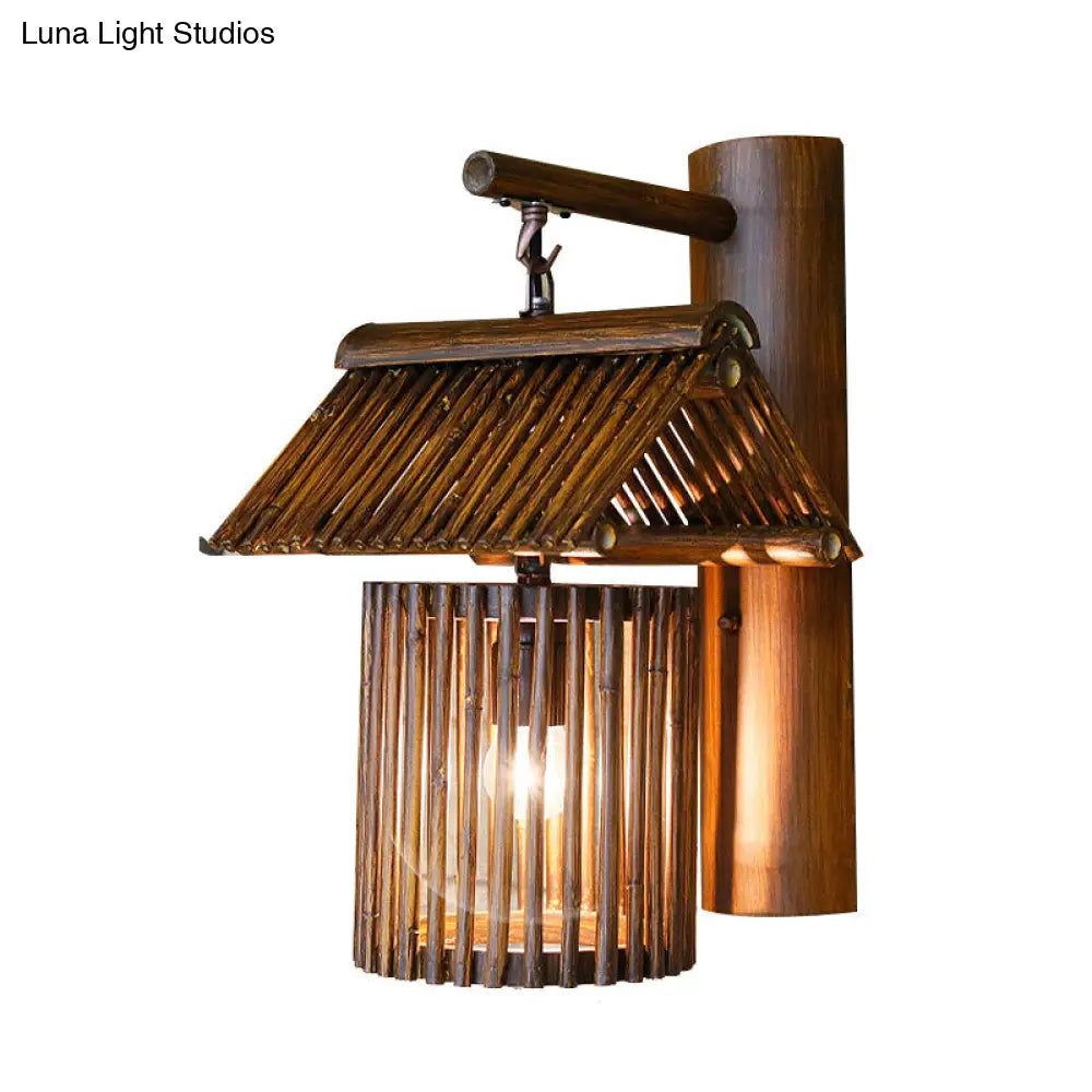 DecorBites™ Wooden House Shaped Wall Light Sconce - Lodge Style Bamboo Lamp for Balcony