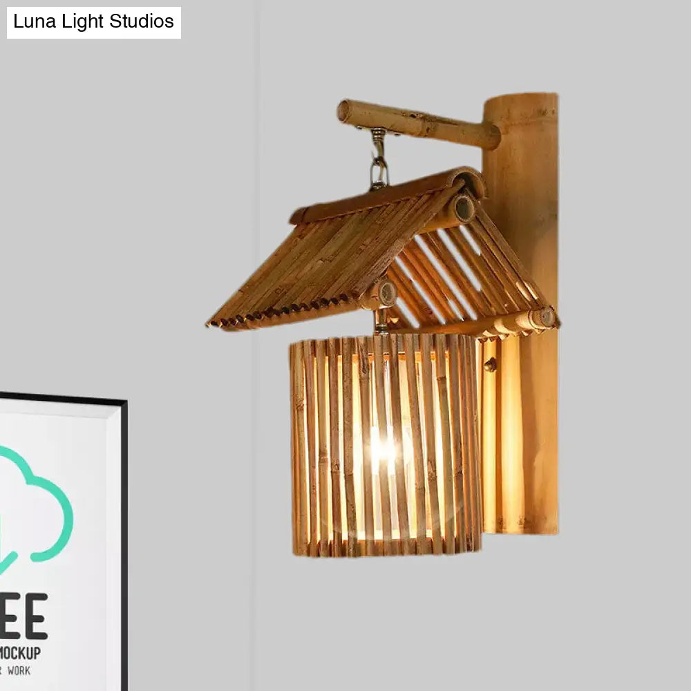 DecorBites™ Wooden House Shaped Wall Light Sconce - Lodge Style Bamboo Lamp for Balcony