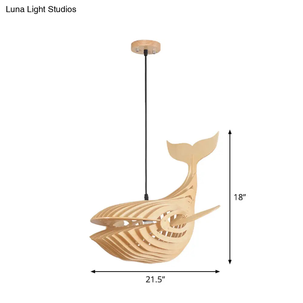 DecorBites™ Wooden Kids Whale Pendant Lamp - Modern Hanging Light in Beige, 21.5"/31.5"/39" Wide