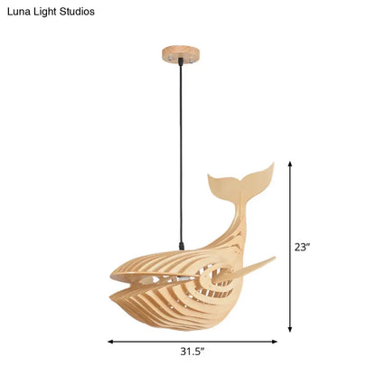 DecorBites™ Wooden Kids Whale Pendant Lamp - Modern Hanging Light in Beige, 21.5"/31.5"/39" Wide