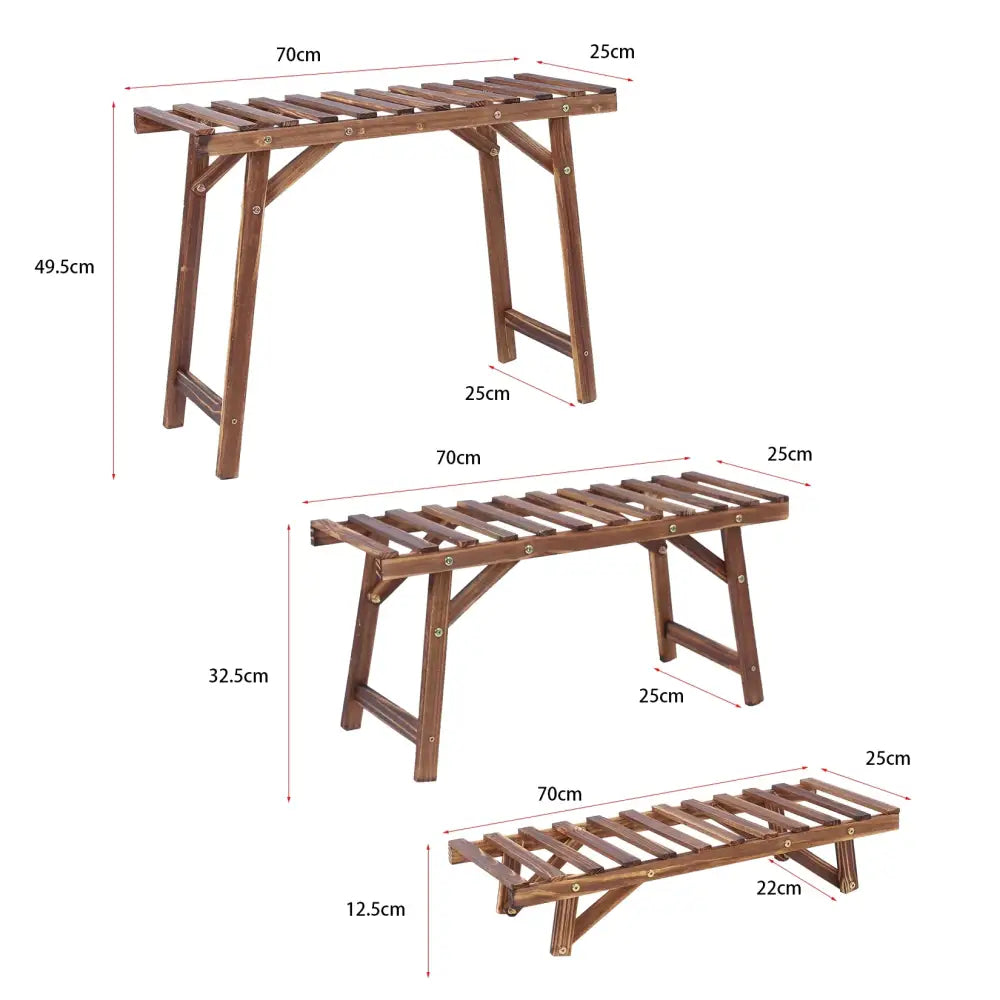 Rustic brown 3 tier wooden plant stand living room slatted shelf