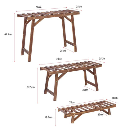Rustic brown 3 tier wooden plant stand living room slatted shelf