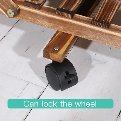 Rustic brown 6 tier wood plant stand with casters for living room