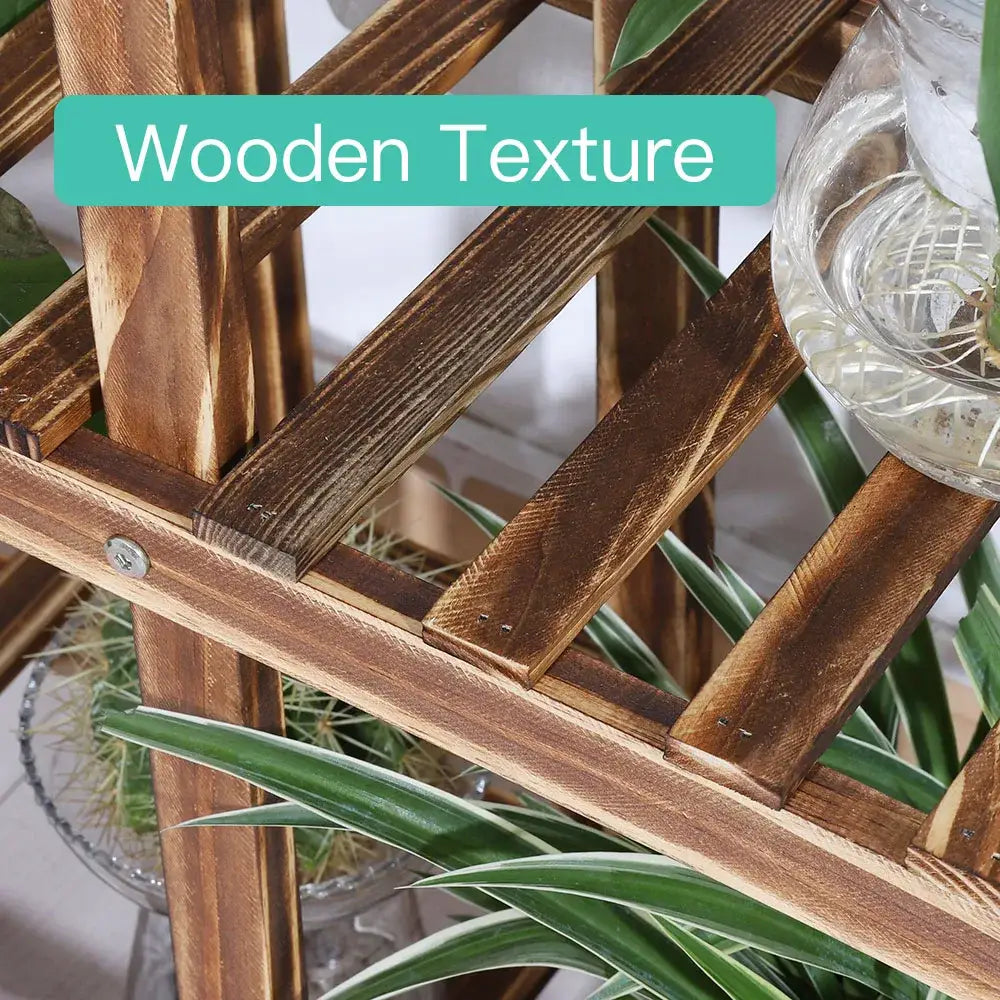 Rustic brown 6 tier wood plant stand with casters for living room