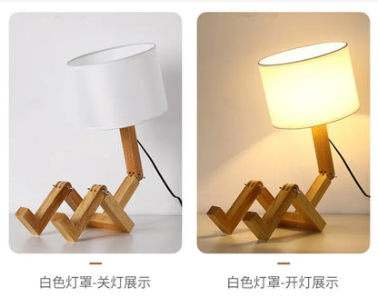 DecorBites™ Wooden Robot Shape Creative Table Lamp Indoor Study Fashion Reading Desk Lamp Nordic Modern Desktop Decorative Night Light