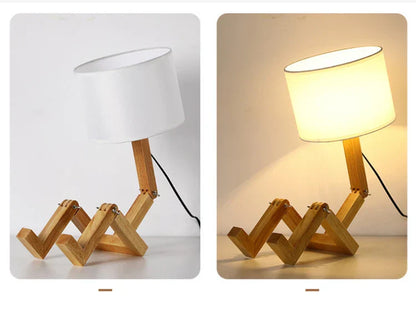 DecorBites™ Wooden Robot Shape Creative Table Lamp Indoor Study Fashion Reading Desk Lamp Nordic Modern Desktop Decorative Night Light